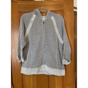 Lucky Lotus Hooded Jacket Knit Size XL Gray Coastal Lightweight 3/4 Sleeves